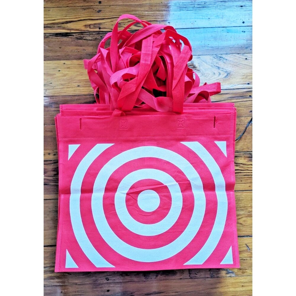 LOT OF 20 Reusable Red Bullseye Target Shopping Tote Bags 15x17